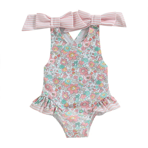 Tregren Kids Girls Floral Print Swimsuit