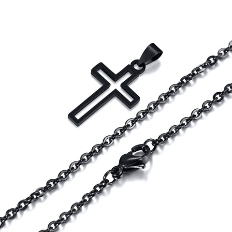 Casual Hollow Cross Necklaces for Men and Boys - Waterproof Stainless Steel Pendant Jewelry