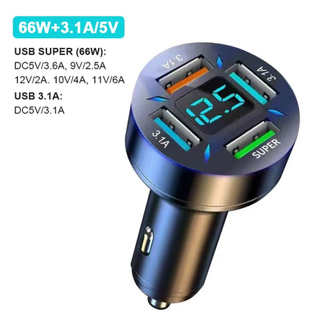 66W Quick Charge Car Phone Charger with 4 USB Ports