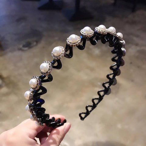 Non-Slip Rhinestone Flower Hairbands - Elegant Pearl Hair Accessories for Women