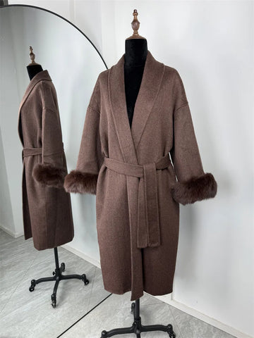 Tossy Fox Fur Wool Overcoat voor dames - Elegante dubbelzijdige wollen korte jas 2025
