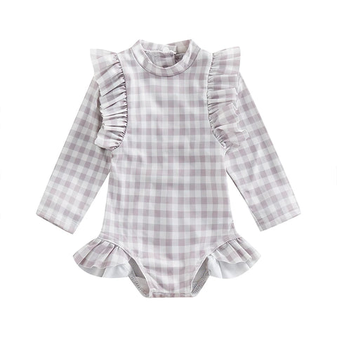 Tregren Kids Baby Meisjes Lange Mouwen Bloemen Geruit Badpak