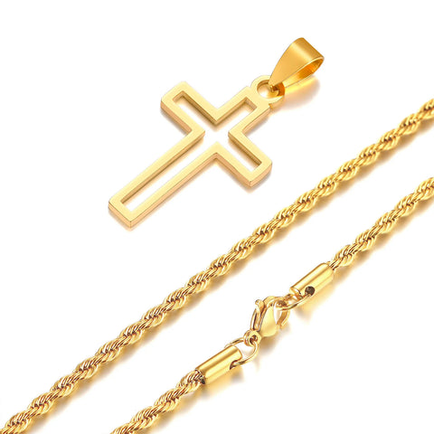 Casual Hollow Cross Necklaces for Men and Boys - Waterproof Stainless Steel Pendant Jewelry