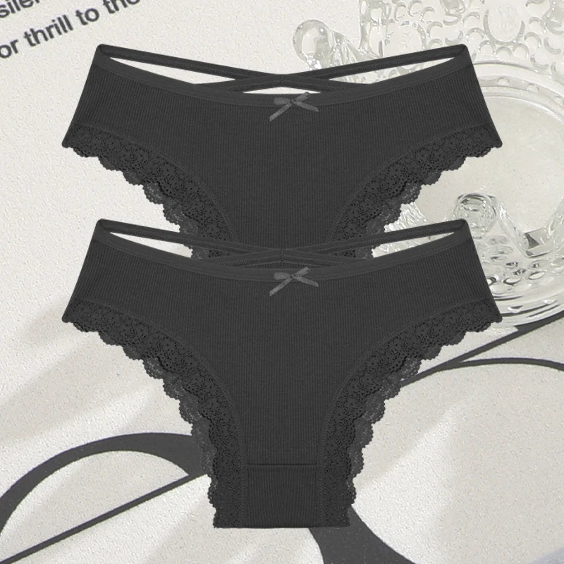 2PCS Cotton Lace Brazilian Briefs for Women