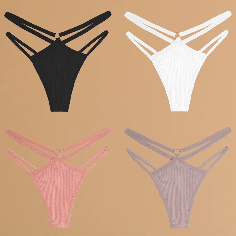 FINETOO 4Pcs Cotton Double Thin Belts Underwear for Women