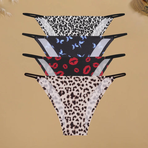 4-delige set naadloze slips met grafische print voor dames