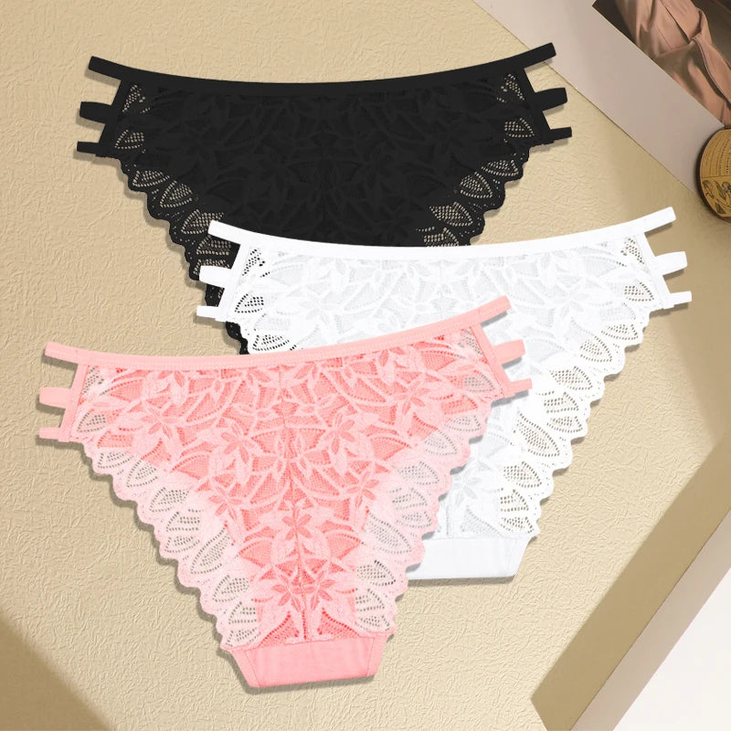 FINETOO 3Pcs Women's Lace Hollow Out Panties