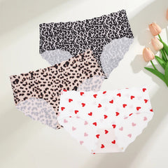 FINETOO 3Pcs Seamless Print Underwear for Women