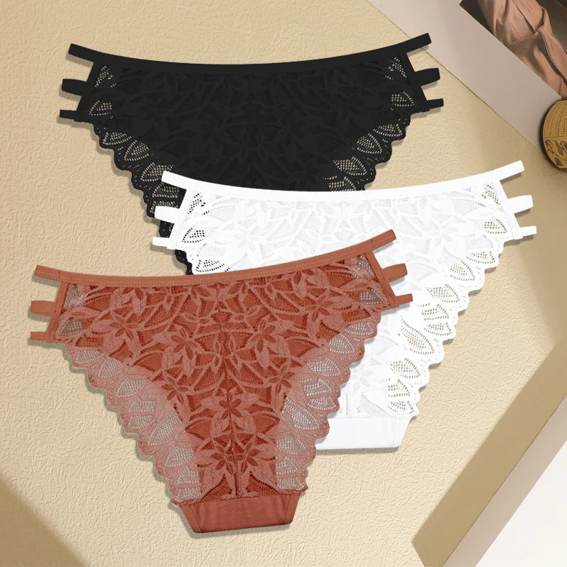 FINETOO 3Pcs Women's Lace Hollow Out Panties