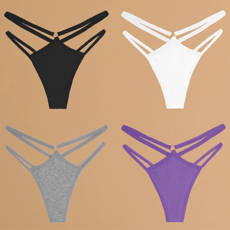 FINETOO 4Pcs Cotton Double Thin Belts Underwear for Women