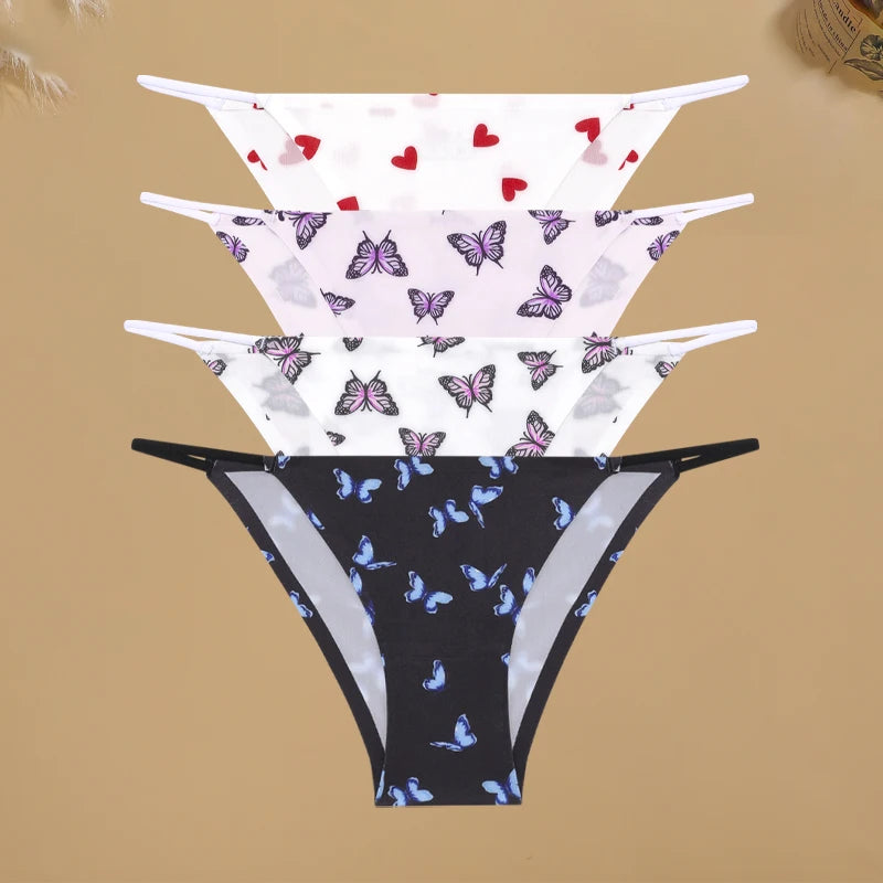 4Pcs/Set Women’s Graphic Print Seamless Briefs