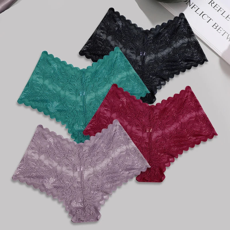 FINETOO 4pcs Lace Floral Boyshorts Underwear for Women