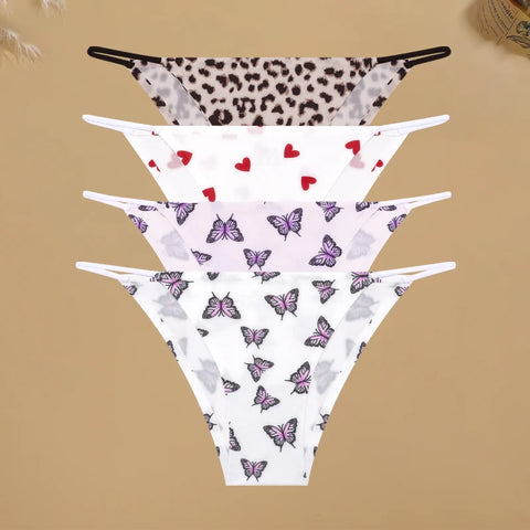 4-delige set naadloze slips met grafische print voor dames