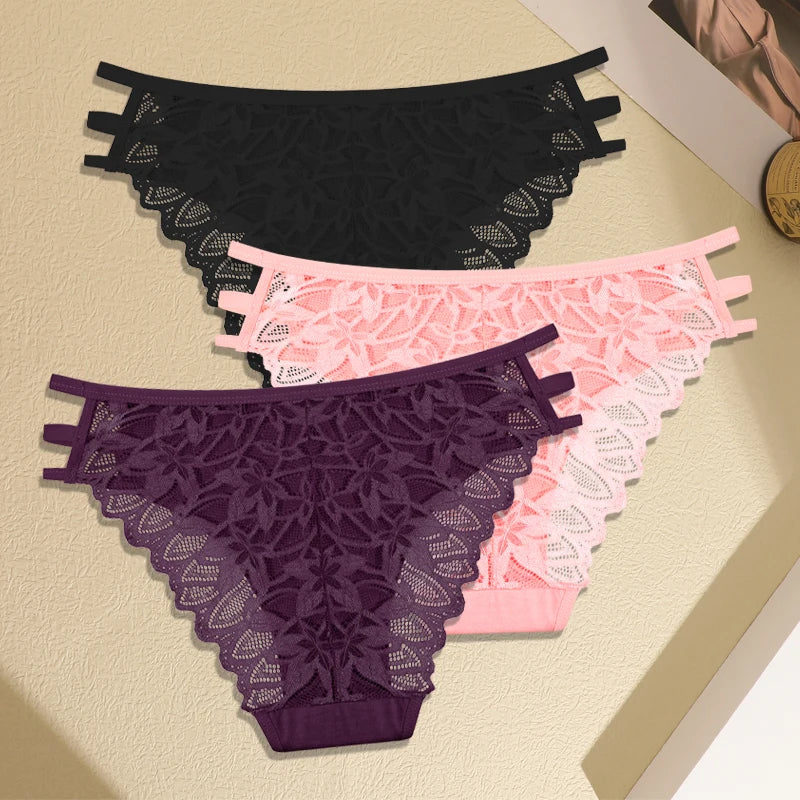 FINETOO 3Pcs Women's Lace Hollow Out Panties