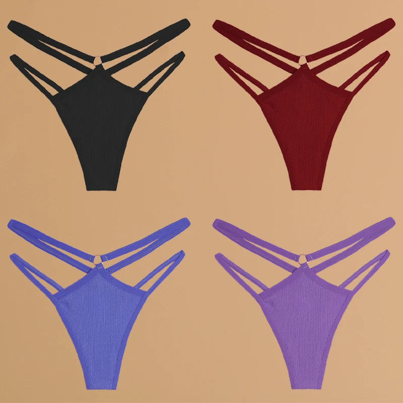 FINETOO 4Pcs Cotton Double Thin Belts Underwear for Women