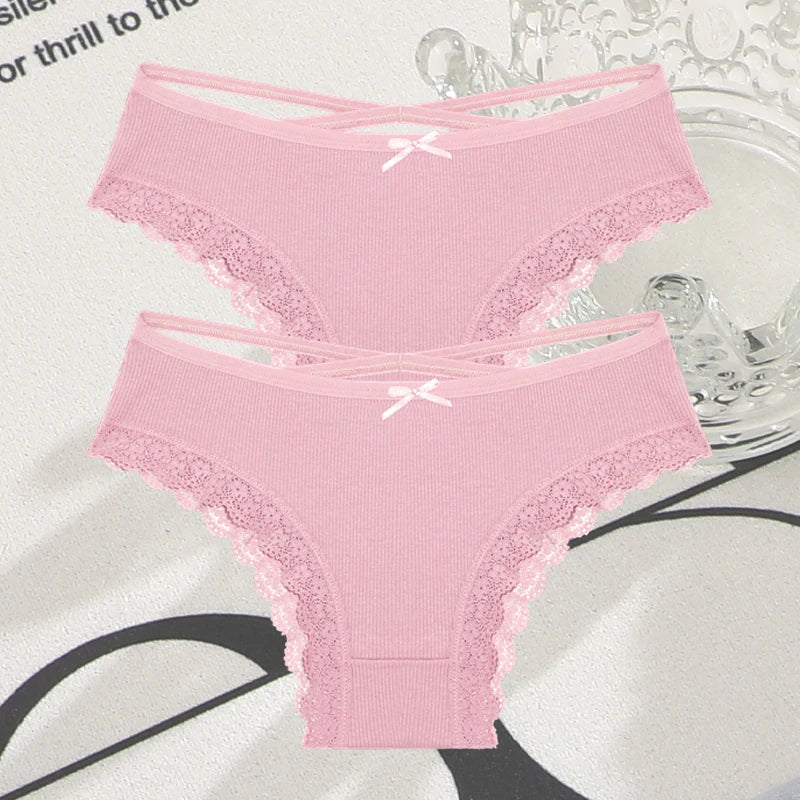 2PCS Cotton Lace Brazilian Briefs for Women