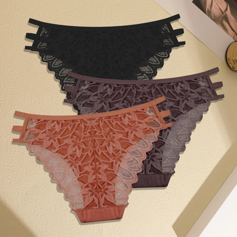 FINETOO 3Pcs Women's Lace Hollow Out Panties