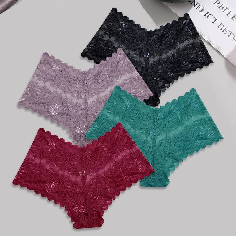 FINETOO 4pcs Lace Floral Boyshorts Underwear for Women