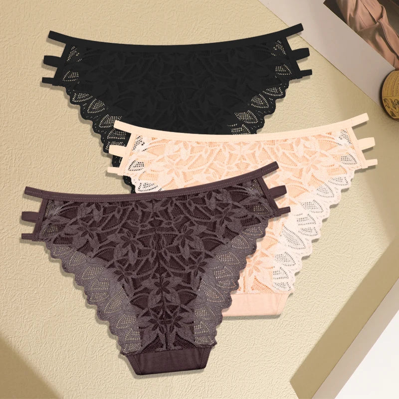 FINETOO 3Pcs Women's Lace Hollow Out Panties