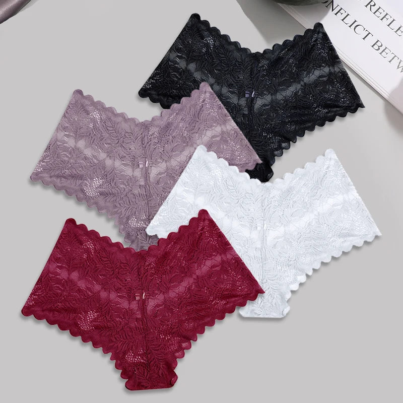 FINETOO 4pcs Lace Floral Boyshorts Underwear for Women