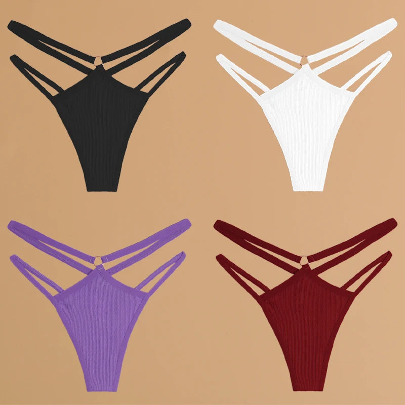 FINETOO 4Pcs Cotton Double Thin Belts Underwear for Women