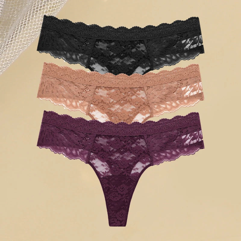 FINETOO 3Pcs Women Lace Hollow Out Underwear