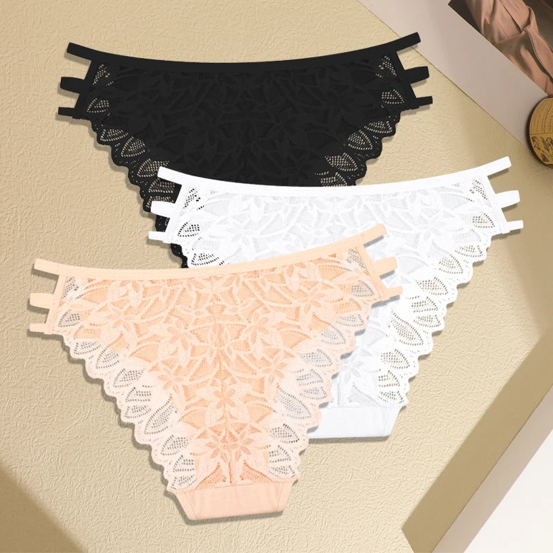 FINETOO 3Pcs Women's Lace Hollow Out Panties