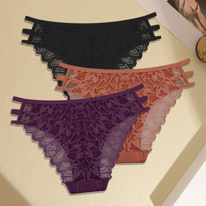 FINETOO 3Pcs Women's Lace Hollow Out Panties