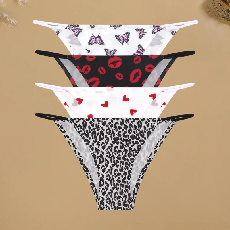 4Pcs/Set Women’s Graphic Print Seamless Briefs