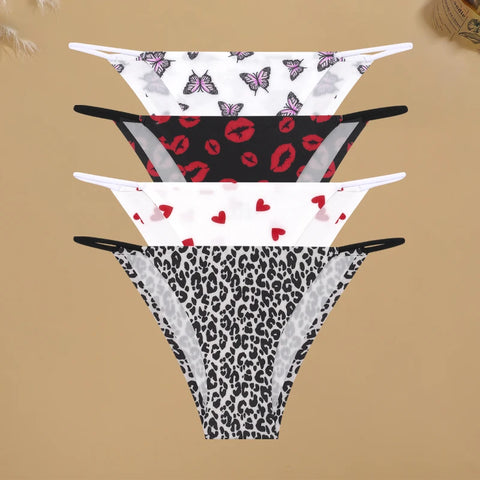4-delige set naadloze slips met grafische print voor dames
