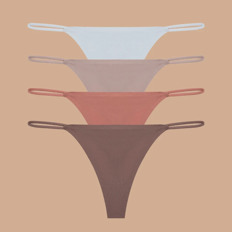 4Pcs Seamless Ice Silk Thongs for Women