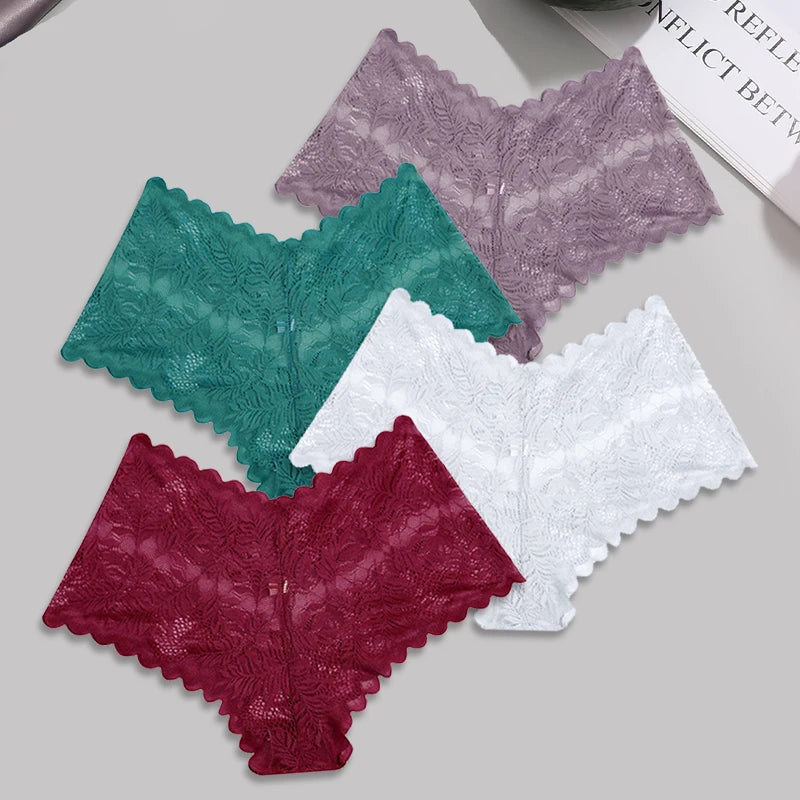 FINETOO 4pcs Lace Floral Boyshorts Underwear for Women