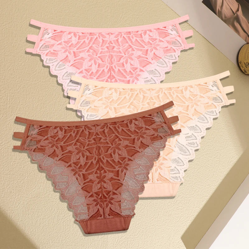 FINETOO 3Pcs Women's Lace Hollow Out Panties