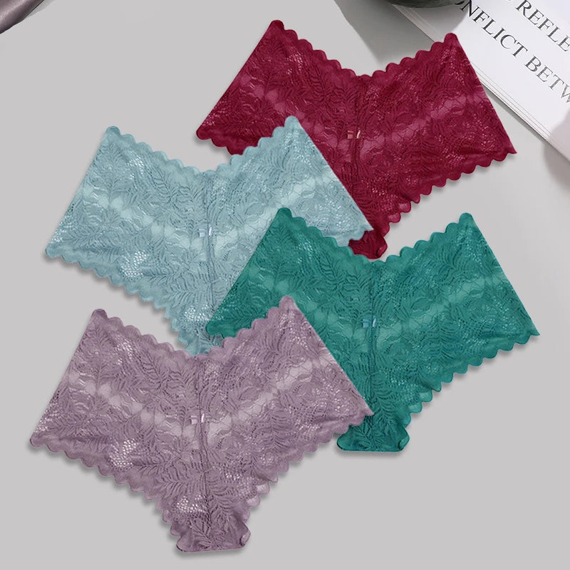 FINETOO 4pcs Lace Floral Boyshorts Underwear for Women