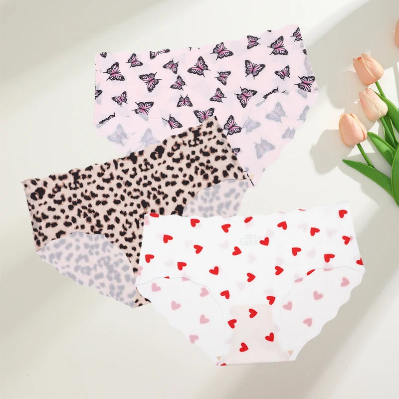 FINETOO 3Pcs Seamless Print Underwear for Women
