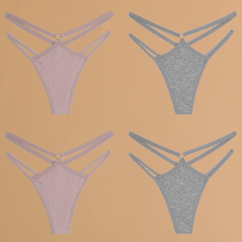 FINETOO 4Pcs Cotton Double Thin Belts Underwear for Women