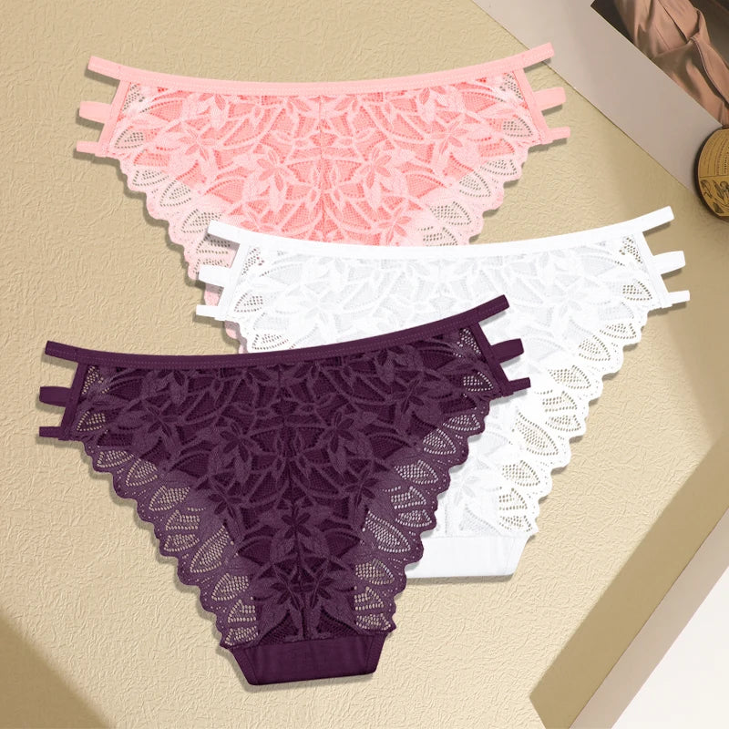 FINETOO 3Pcs Women's Lace Hollow Out Panties