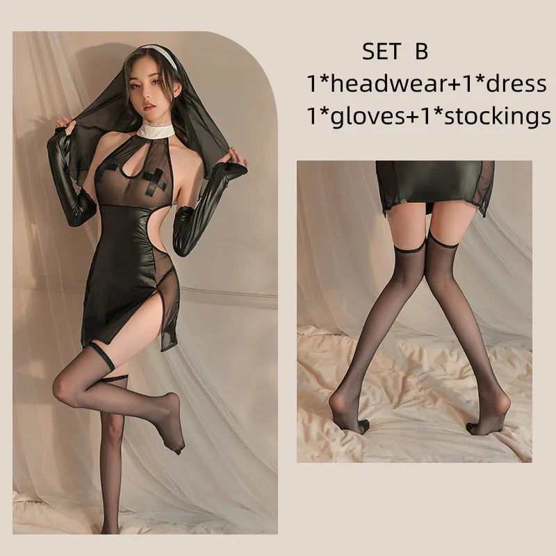 Women Sexy Lingerie Nun Uniform Cosplay Costume