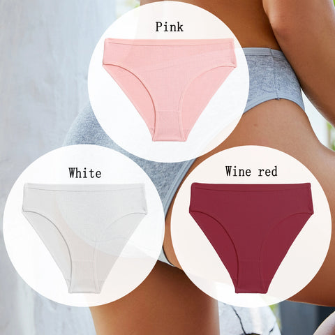 3PCS Set of Cotton Solid Color Women’s Panties – Sexy Basic Briefs for Everyday Comfort