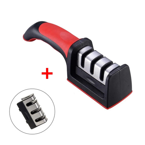 LMETJMA 3-Stage Knife Sharpener with 1 More Replace Sharpener Manual Kitchen Knife Sharpening Tool For all Knives KC0319