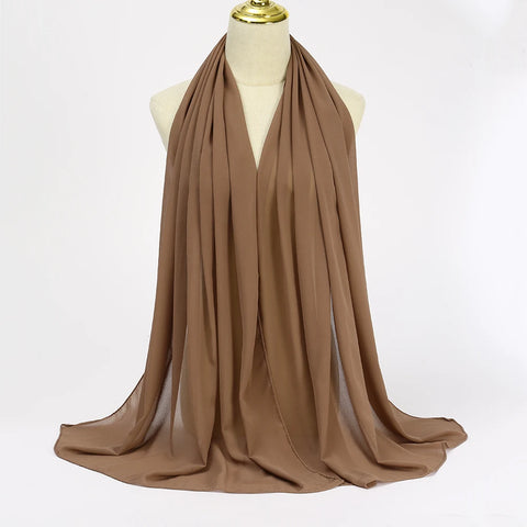 Elegant Muslim Chiffon Hijab Scarf - Lightweight Long Solid Color Head Wrap for Women