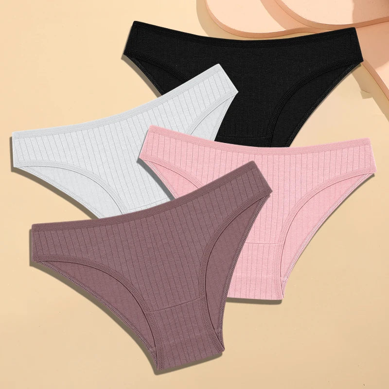 FINETOO Women's Cotton Striped Underwear - 4Pcs