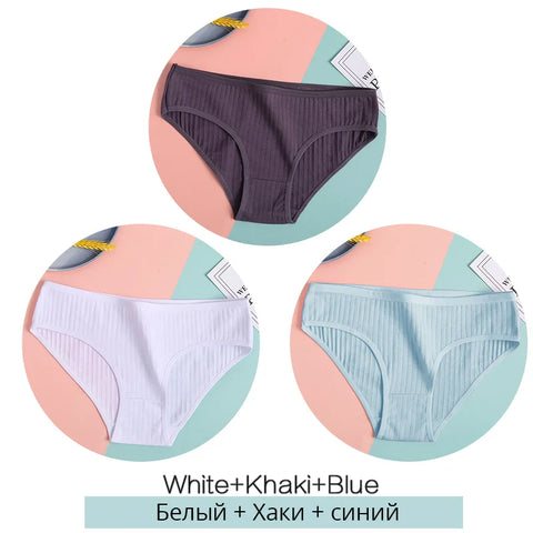 FINETOO Dames katoenen slipjes 3 stuks zachte gestreepte damesonderbroeken effen meisjes slips sexy dameslingerie M-XL comfortabel ondergoed 
