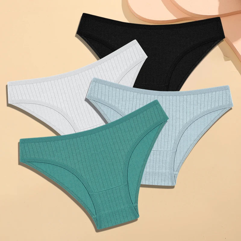 FINETOO Women's Cotton Striped Underwear - 4Pcs