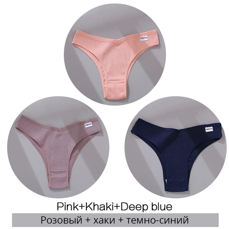 FINETOO Cotton Brazilian Panties 3Pcs Set