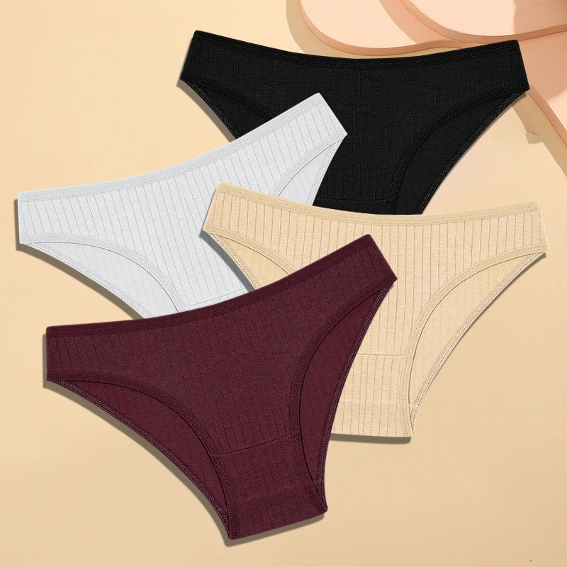 FINETOO Women's Cotton Striped Underwear - 4Pcs