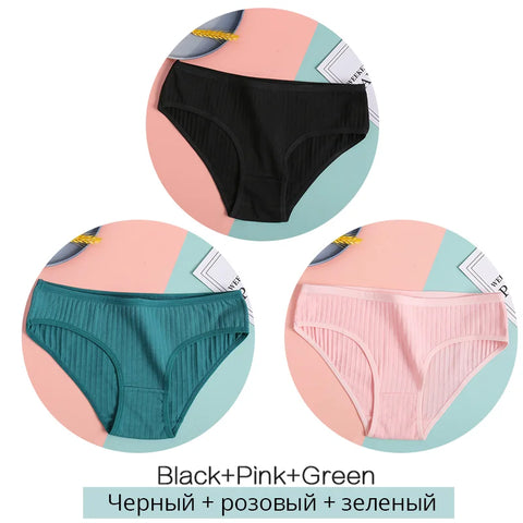 FINETOO Dames katoenen slipjes 3 stuks zachte gestreepte damesonderbroeken effen meisjes slips sexy dameslingerie M-XL comfortabel ondergoed 