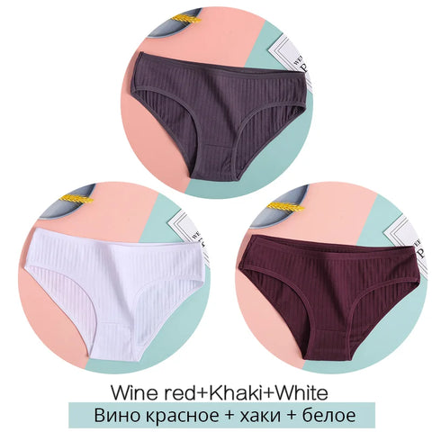 FINETOO Dames katoenen slipjes 3 stuks zachte gestreepte damesonderbroeken effen meisjes slips sexy dameslingerie M-XL comfortabel ondergoed 