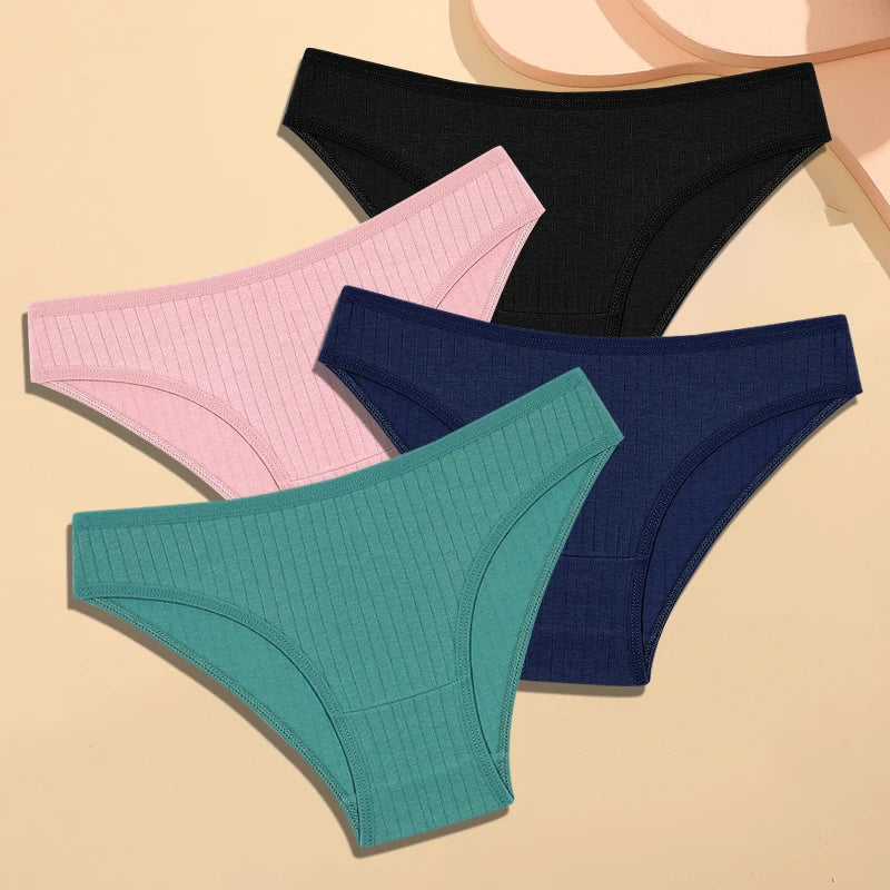 FINETOO Women's Cotton Striped Underwear - 4Pcs