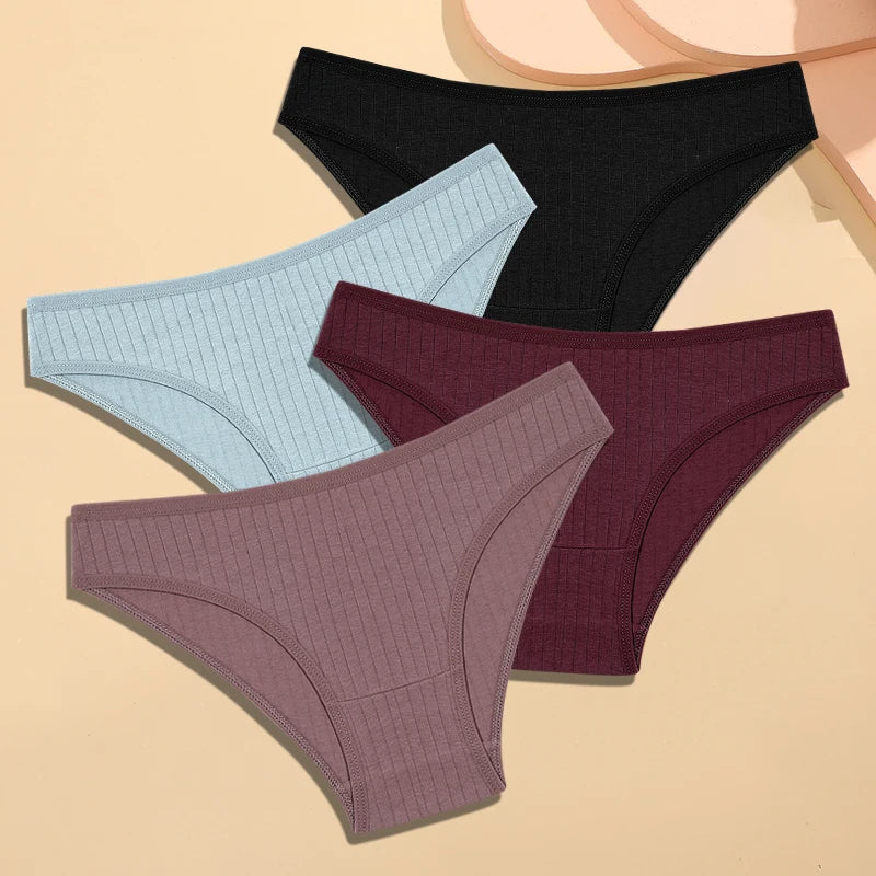 FINETOO Women's Cotton Striped Underwear - 4Pcs